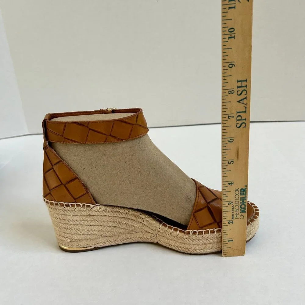 Size 11 Women's Brown Leather Franco Sarto Clemens Wedge Espadrille Sandals - Picture 8 of 9